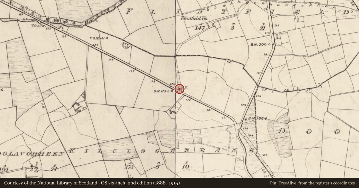 Ordnance Survey six-inch map, 2nd edition (1888–1915) covering the location of Kiln - lime, Kilclogherane, County Kerry, with a pin at the register's coordinates