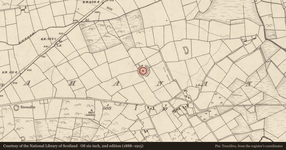 Ordnance Survey six-inch map, 2nd edition (1888–1915) covering the location of Hut site, Rahanane, County Kerry, with a pin at the register's coordinates