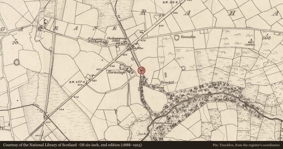 Ordnance Survey six-inch map, 2nd edition (1888–1915) covering the location of Kiln - lime, Rahanane, County Kerry, with a pin at the register's coordinates