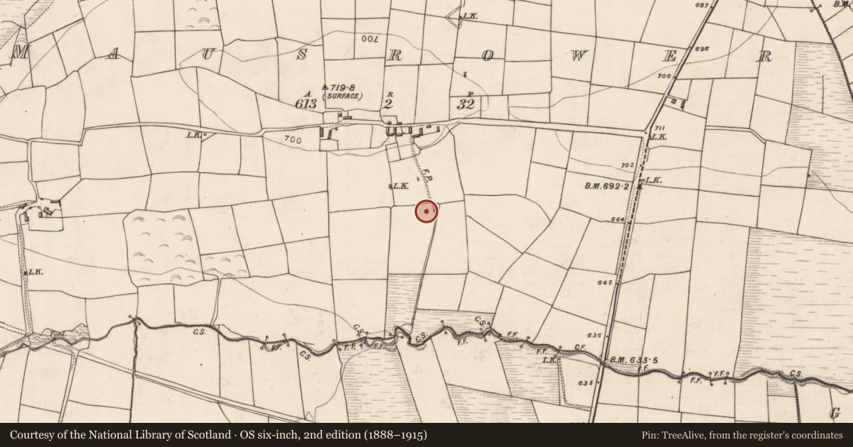 Ordnance Survey six-inch map, 2nd edition (1888–1915) covering the location of Fulacht fia, Mausrower, County Kerry, with a pin at the register's coordinates