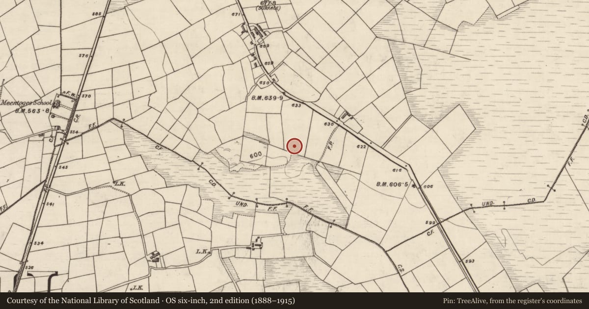 Ordnance Survey six-inch map, 2nd edition (1888–1915) covering the location of Fulacht fia, Banard, County Kerry, with a pin at the register's coordinates