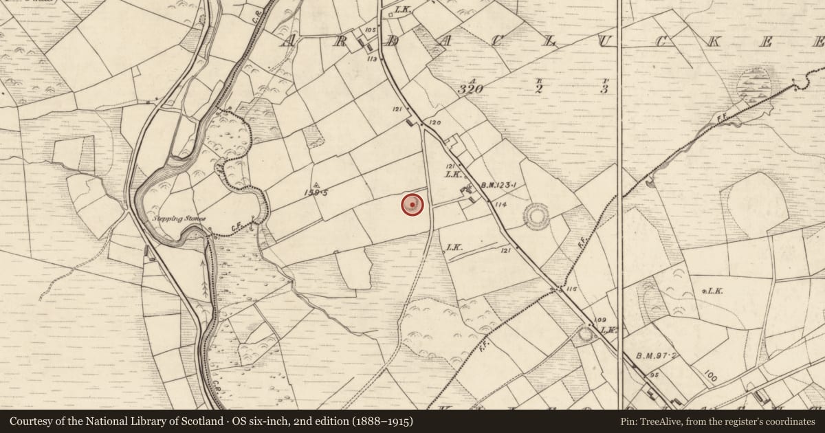 Ordnance Survey six-inch map, 2nd edition (1888–1915) covering the location of Souterrain, Ardacluckeen, County Kerry, with a pin at the register's coordinates
