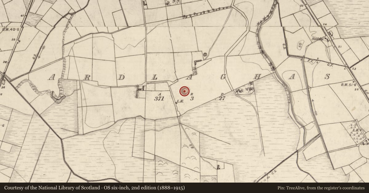Ordnance Survey six-inch map, 2nd edition (1888–1915) covering the location of Ringfort - rath, Ardlaghas, County Kerry, with a pin at the register's coordinates