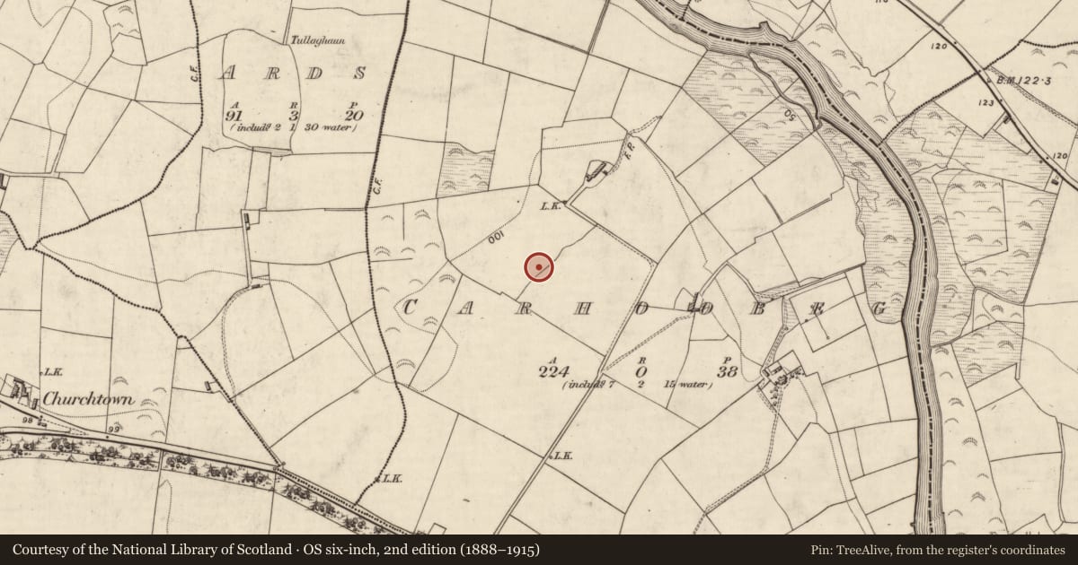 Ordnance Survey six-inch map, 2nd edition (1888–1915) covering the location of Souterrain, Carhoobeg, County Kerry, with a pin at the register's coordinates