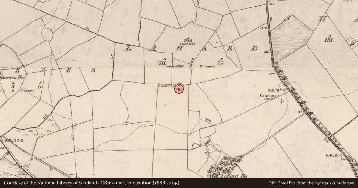 Ordnance Survey six-inch map, 2nd edition (1888–1915) covering the location of Ringfort - rath, Lahard, County Kerry, with a pin at the register's coordinates