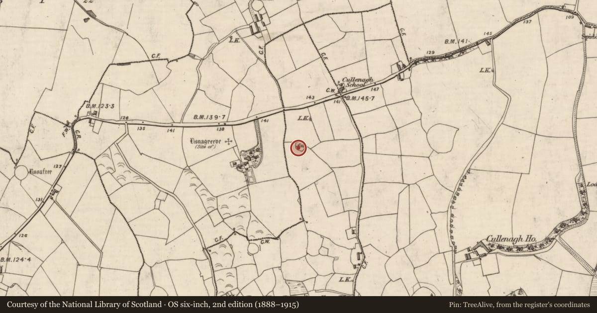 Ordnance Survey six-inch map, 2nd edition (1888–1915) covering the location of Souterrain, Clydagh, County Kerry, with a pin at the register's coordinates