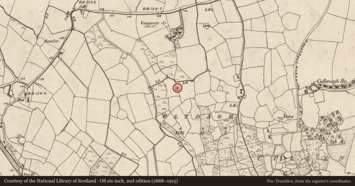 Ordnance Survey six-inch map, 2nd edition (1888–1915) covering the location of Ringfort - rath, Clydagh, County Kerry, with a pin at the register's coordinates