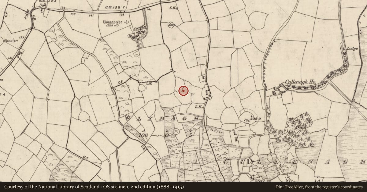 Ordnance Survey six-inch map, 2nd edition (1888–1915) covering the location of Ringfort - rath, Clydagh, County Kerry, with a pin at the register's coordinates