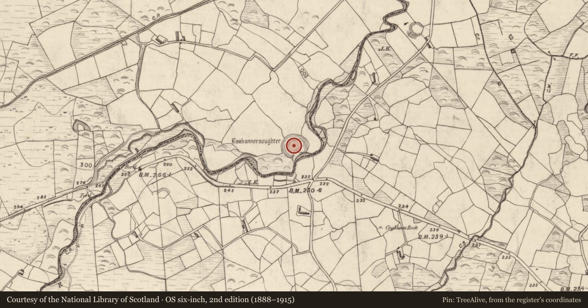 Ordnance Survey six-inch map, 2nd edition (1888–1915) covering the location of Enclosure, Shannera Upper, County Kerry, with a pin at the register's coordinates