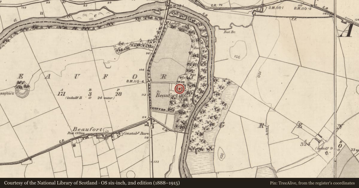 Ordnance Survey six-inch map, 2nd edition (1888–1915) covering the location of Castle - tower house, Beaufort, County Kerry, with a pin at the register's coordinates