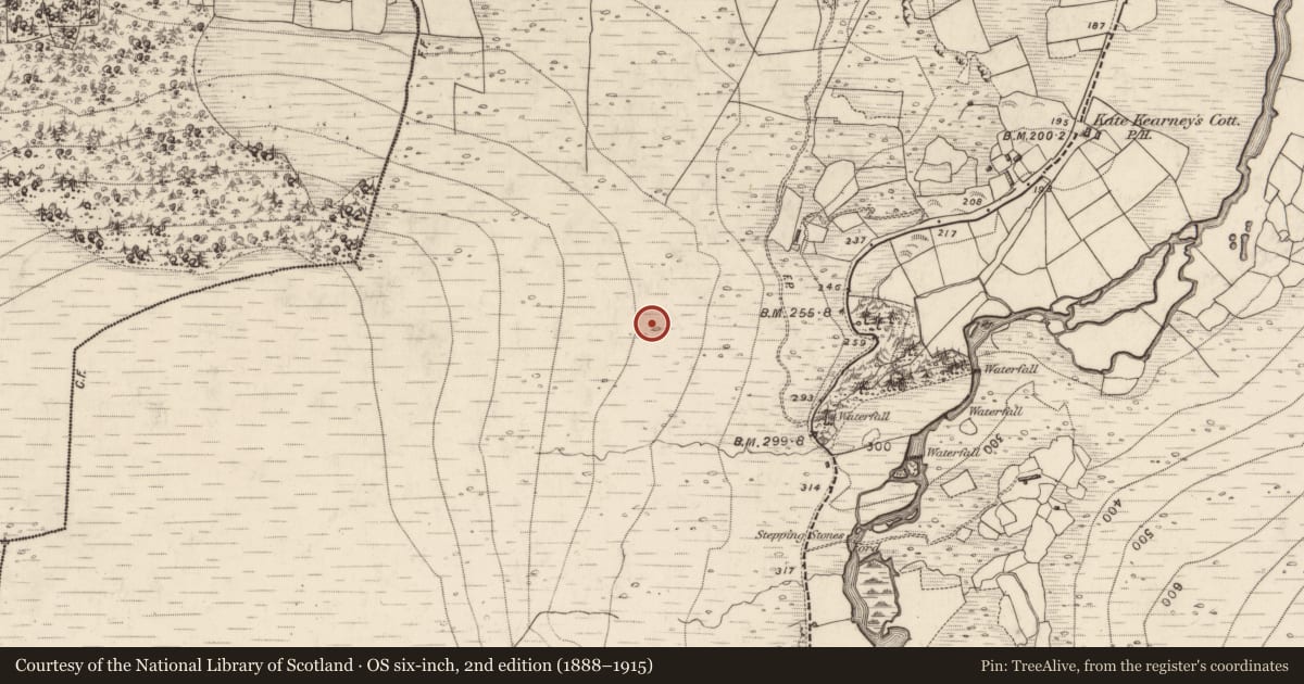 Ordnance Survey six-inch map, 2nd edition (1888–1915) covering the location of Enclosure, Dunloe Upper, County Kerry, with a pin at the register's coordinates