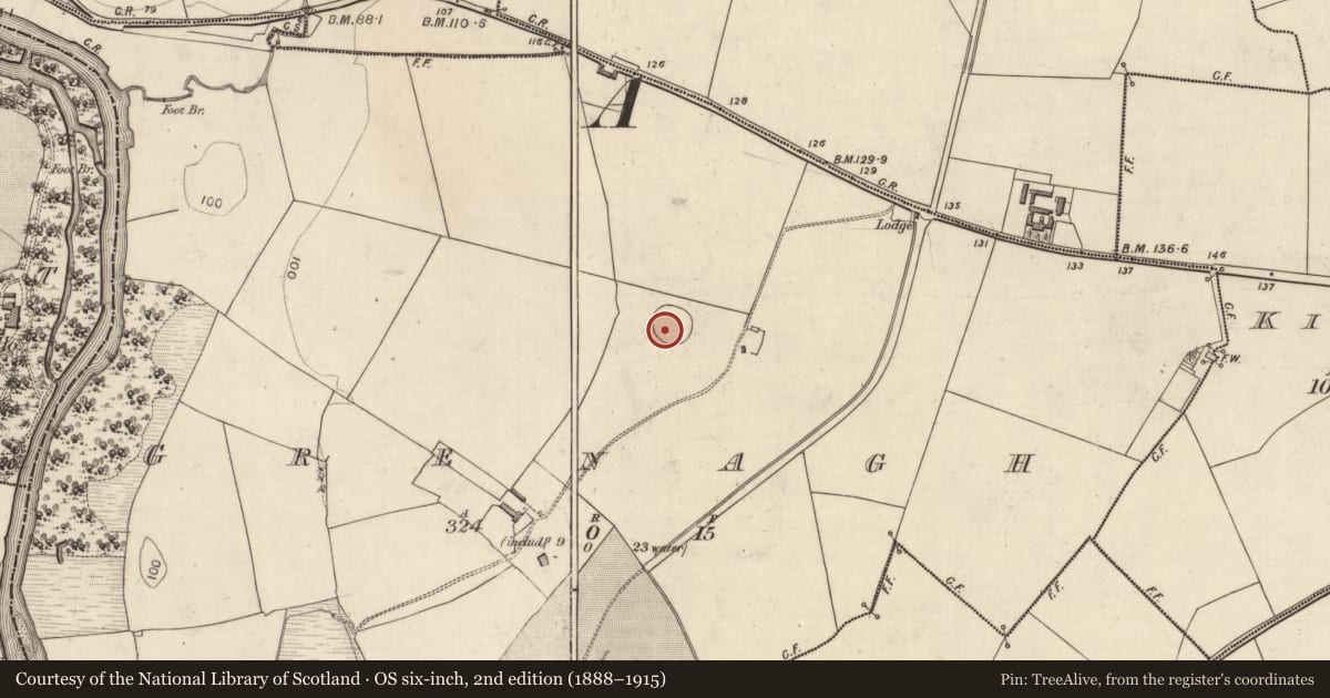 Ordnance Survey six-inch map, 2nd edition (1888–1915) covering the location of Ringfort - rath, Grenagh, County Kerry, with a pin at the register's coordinates
