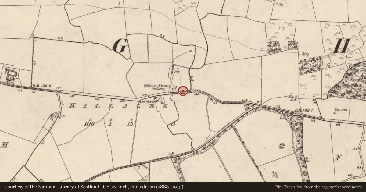 Ordnance Survey six-inch map, 2nd edition (1888–1915) covering the location of Cremation pit, Killalee, County Kerry, with a pin at the register's coordinates