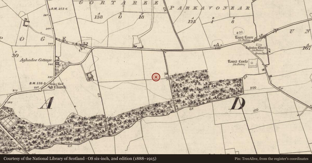 Ordnance Survey six-inch map, 2nd edition (1888–1915) covering the location of Ringfort - rath, Gortaree, County Kerry, with a pin at the register's coordinates
