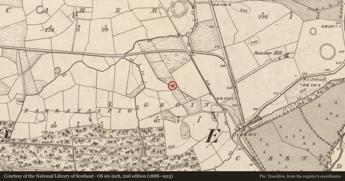 Ordnance Survey six-inch map, 2nd edition (1888–1915) covering the location of Fulacht fia, Groin, County Kerry, with a pin at the register's coordinates