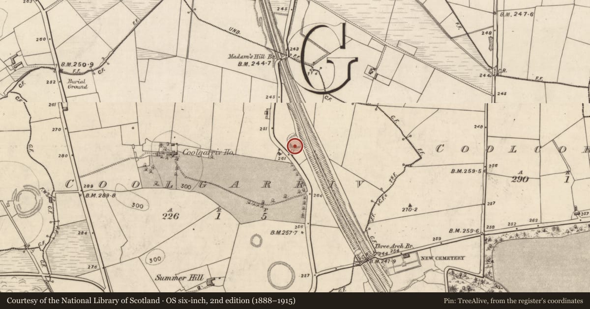 Ordnance Survey six-inch map, 2nd edition (1888–1915) covering the location of Ringfort - rath, Coolgarriv, County Kerry, with a pin at the register's coordinates