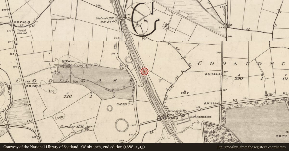 Ordnance Survey six-inch map, 2nd edition (1888–1915) covering the location of Souterrain, Coolgarriv, County Kerry, with a pin at the register's coordinates