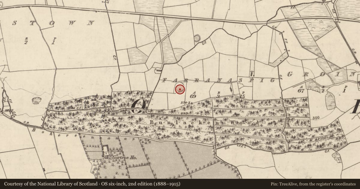 Ordnance Survey six-inch map, 2nd edition (1888–1915) covering the location of Ringfort - rath, Farranaspig, County Kerry, with a pin at the register's coordinates