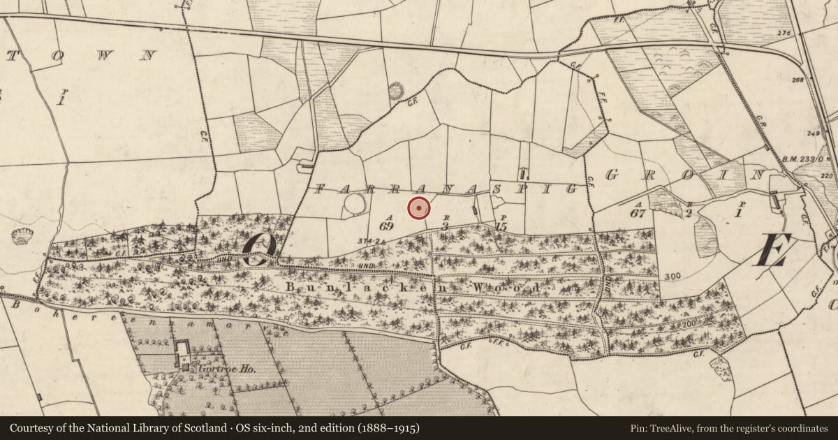 Ordnance Survey six-inch map, 2nd edition (1888–1915) covering the location of Ringfort - rath, Farranaspig, County Kerry, with a pin at the register's coordinates