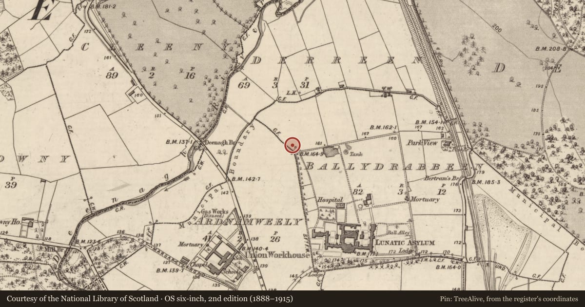 Ordnance Survey six-inch map, 2nd edition (1888–1915) covering the location of Enclosure, Ballydribbeen, County Kerry, with a pin at the register's coordinates