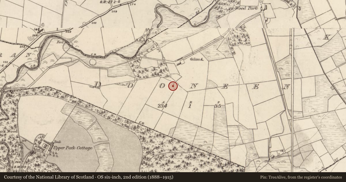 Ordnance Survey six-inch map, 2nd edition (1888–1915) covering the location of Fulacht fia, Dooneen, County Kerry, with a pin at the register's coordinates