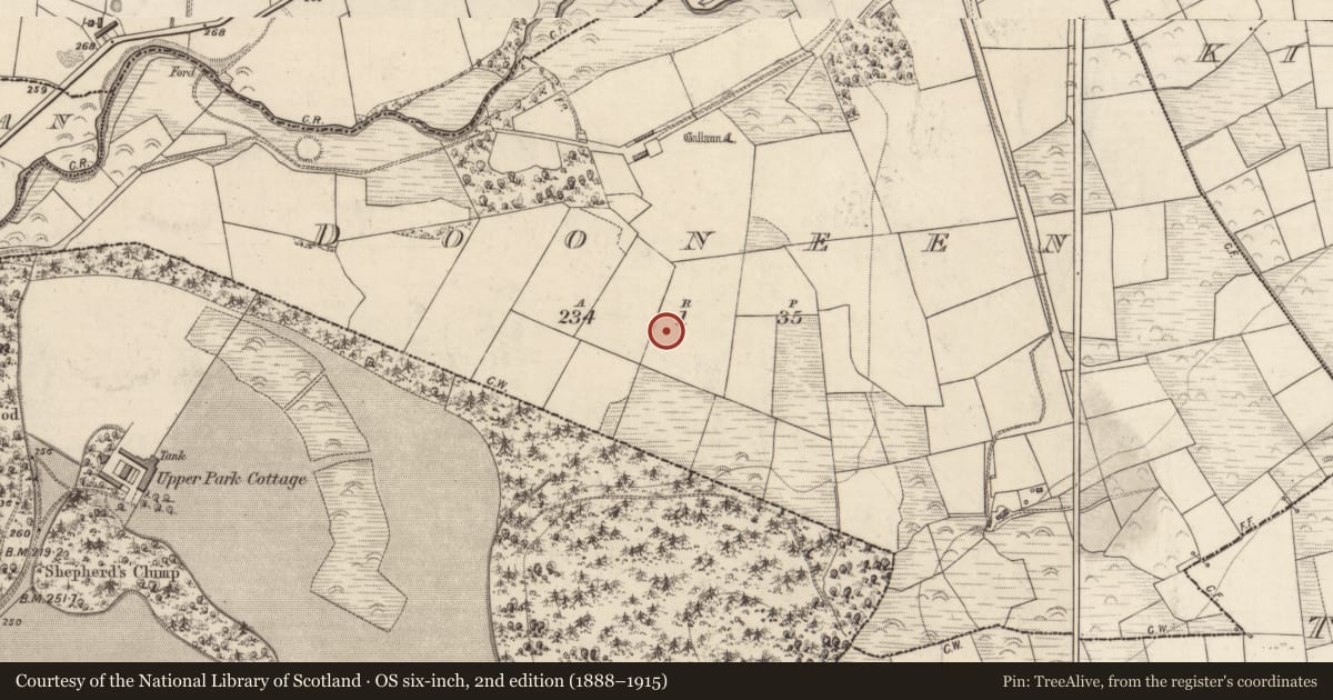 Ordnance Survey six-inch map, 2nd edition (1888–1915) covering the location of Burnt spread, Dooneen, County Kerry, with a pin at the register's coordinates