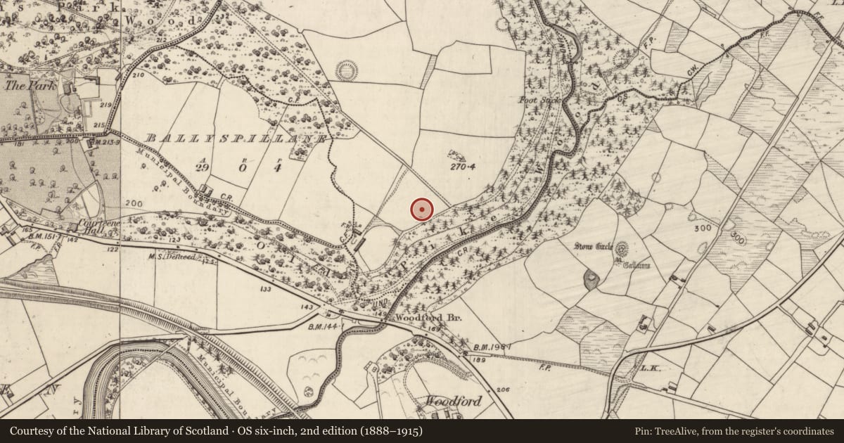 Ordnance Survey six-inch map, 2nd edition (1888–1915) covering the location of Enclosure, Teernaboul, County Kerry, with a pin at the register's coordinates