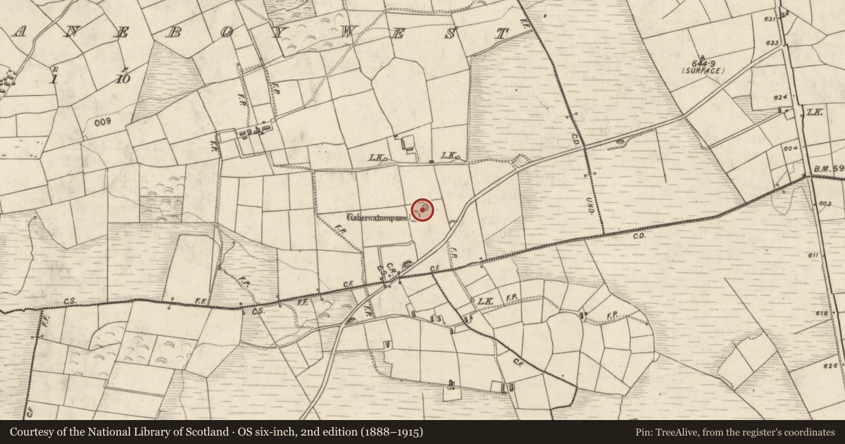 Ordnance Survey six-inch map, 2nd edition (1888–1915) covering the location of Barrow - ring-barrow, Gortanahaneboy West, County Kerry, with a pin at the register's coordinates