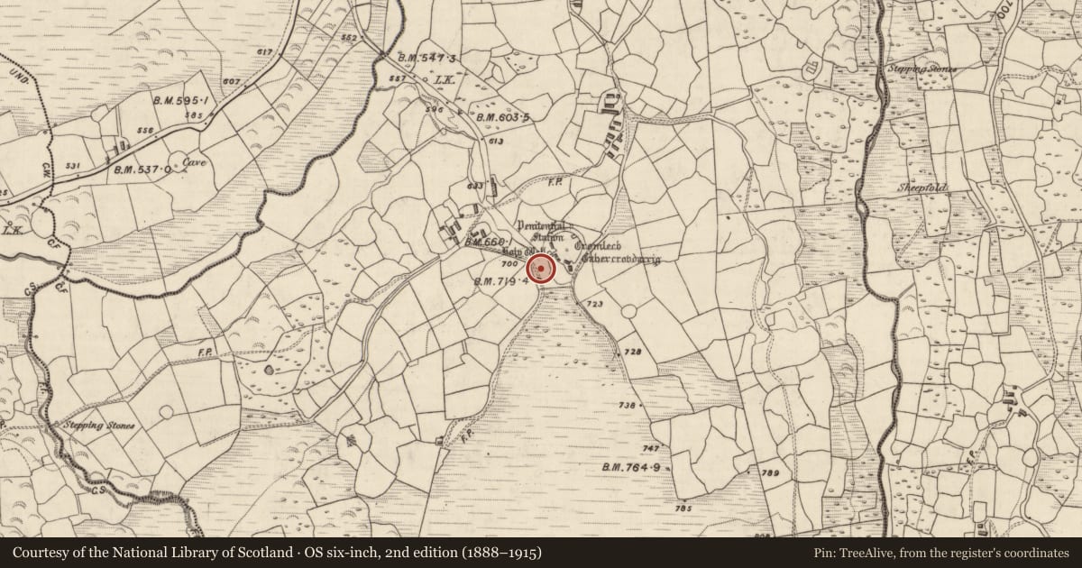 Ordnance Survey six-inch map, 2nd edition (1888–1915) covering the location of Fulacht fia, Gortnagane, County Kerry, with a pin at the register's coordinates