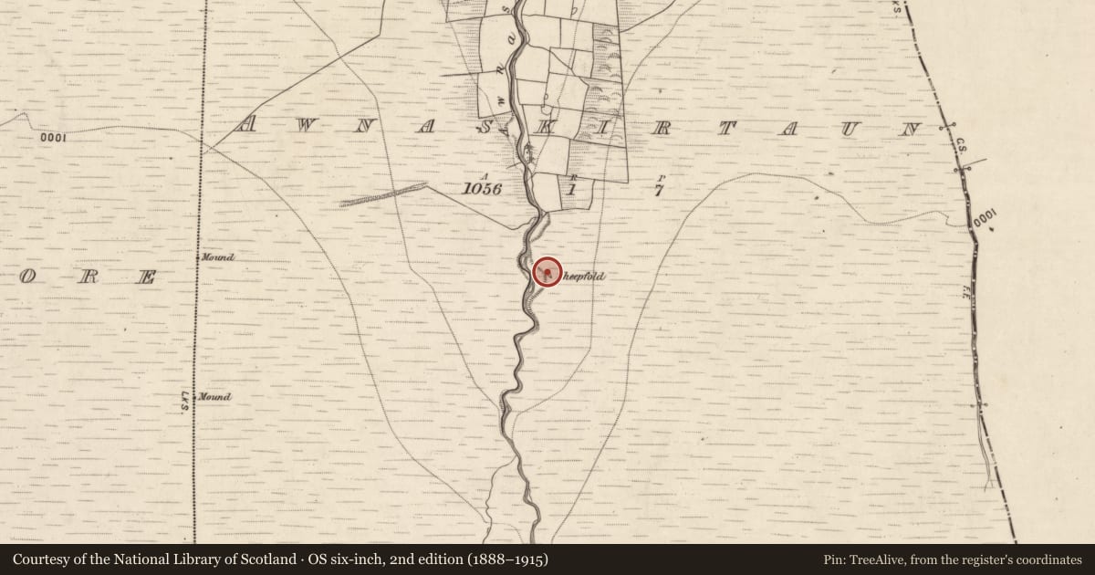 Ordnance Survey six-inch map, 2nd edition (1888–1915) covering the location of Enclosure, Awnaskirtaun, County Kerry, with a pin at the register's coordinates