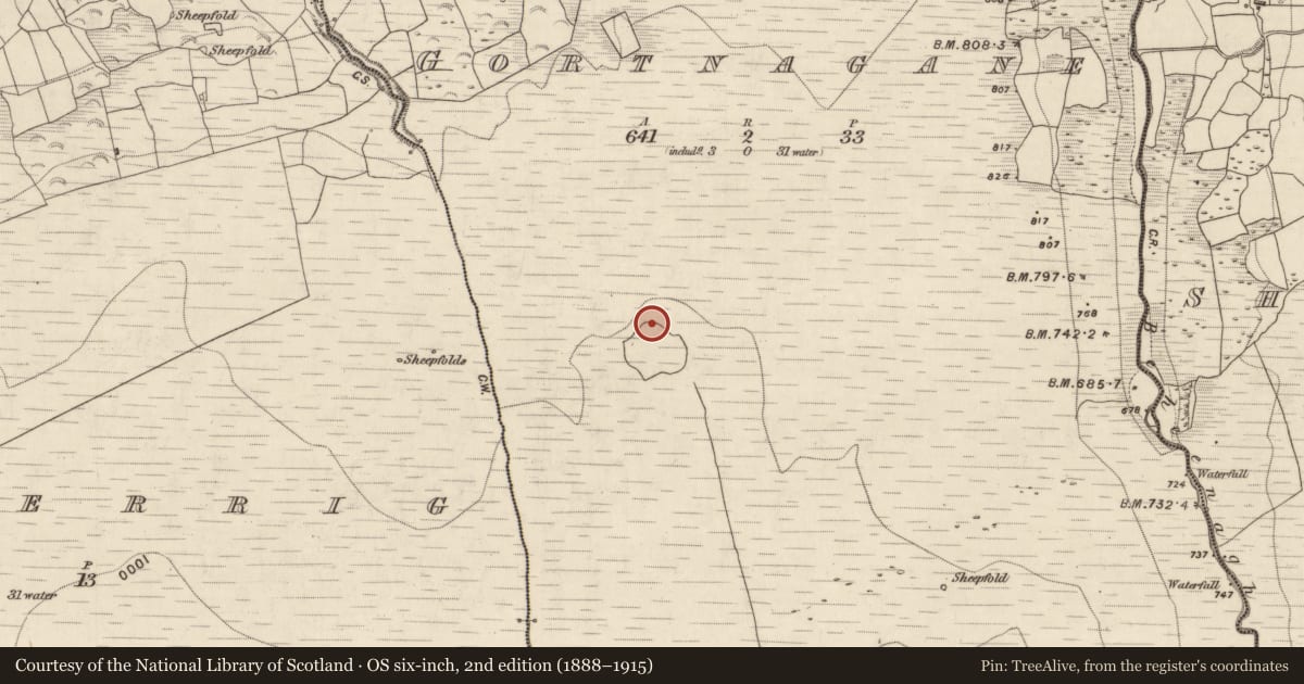 Ordnance Survey six-inch map, 2nd edition (1888–1915) covering the location of Hut site, Gortnagane, County Kerry, with a pin at the register's coordinates