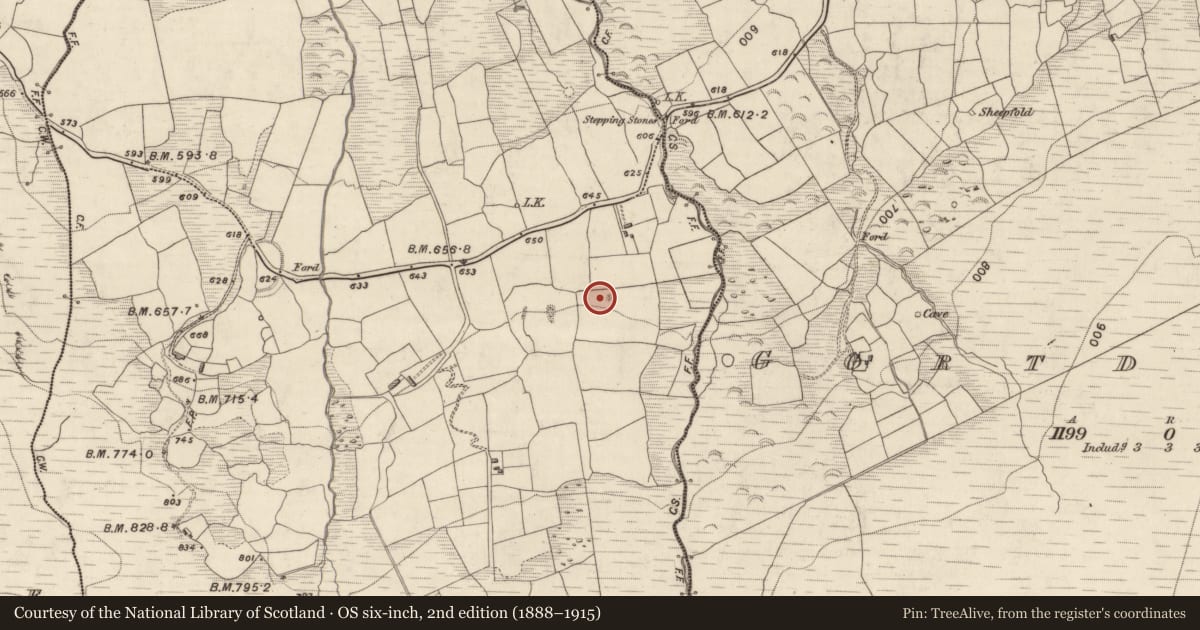 Ordnance Survey six-inch map, 2nd edition (1888–1915) covering the location of Hut site, Gortacareen, County Kerry, with a pin at the register's coordinates