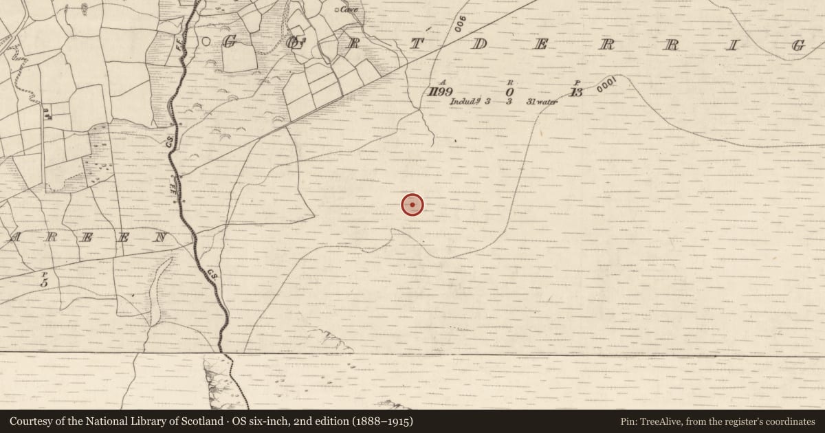 Ordnance Survey six-inch map, 2nd edition (1888–1915) covering the location of Hut site, Gortderrig, County Kerry, with a pin at the register's coordinates