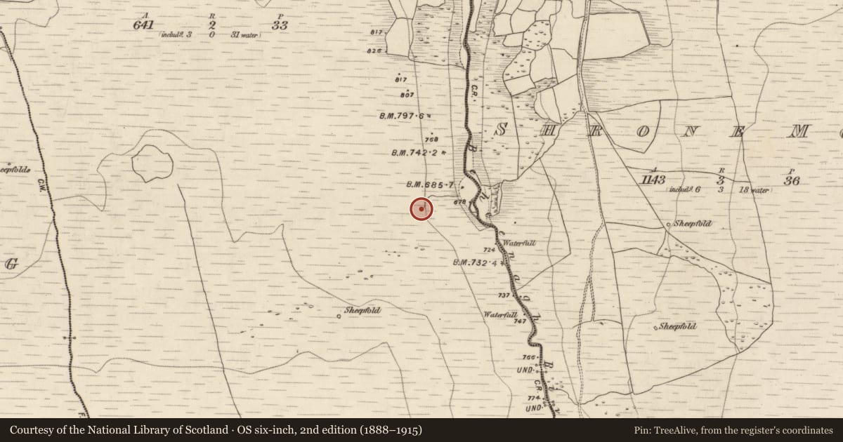 Ordnance Survey six-inch map, 2nd edition (1888–1915) covering the location of Fulacht fia, Gortnagane, County Kerry, with a pin at the register's coordinates