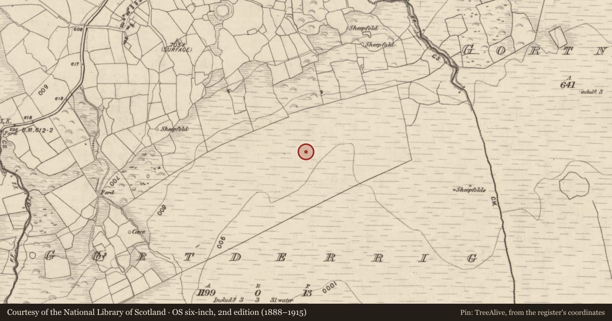 Ordnance Survey six-inch map, 2nd edition (1888–1915) covering the location of Hut site, Gortderrig, County Kerry, with a pin at the register's coordinates