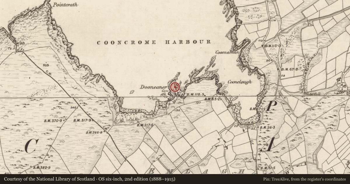 Ordnance Survey six-inch map, 2nd edition (1888–1915) covering the location of Promontory fort - coastal, Emlagh, County Kerry, with a pin at the register's coordinates