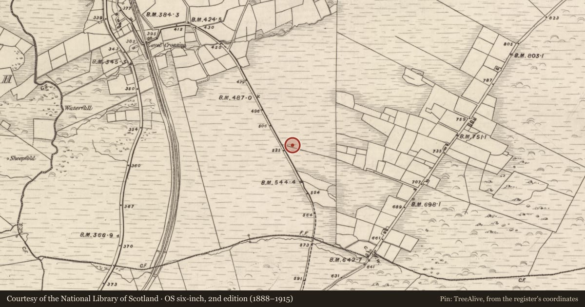 Ordnance Survey six-inch map, 2nd edition (1888–1915) covering the location of Cairn - clearance cairn, Knockaneyouloo, County Kerry, with a pin at the register's coordinates