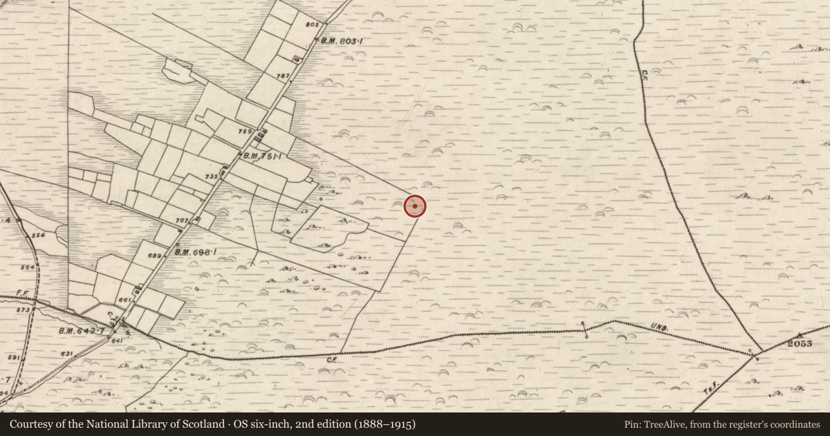 Ordnance Survey six-inch map, 2nd edition (1888–1915) covering the location of Hut site, Knockaneyouloo, County Kerry, with a pin at the register's coordinates