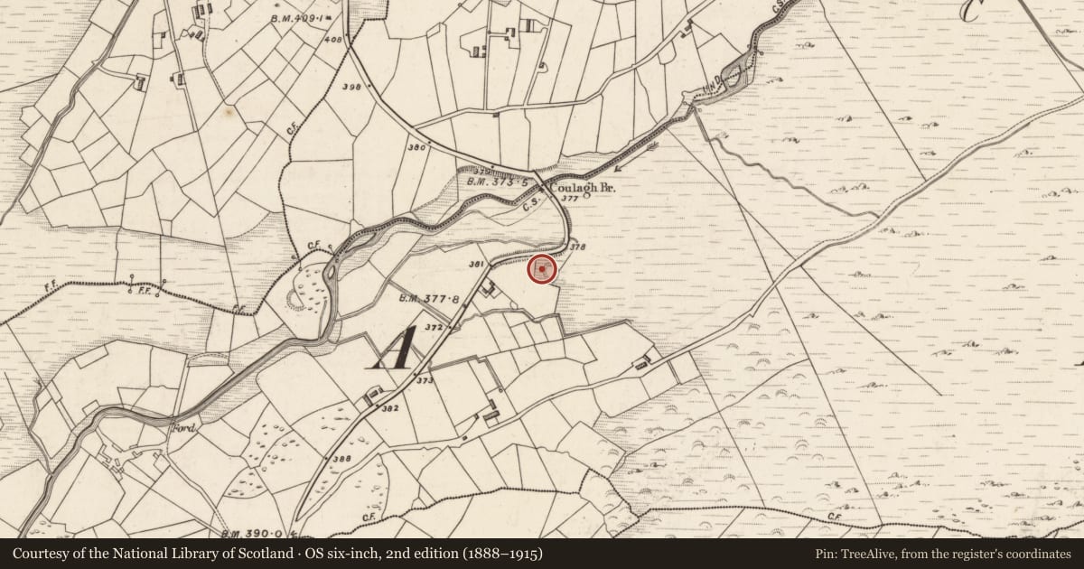 Ordnance Survey six-inch map, 2nd edition (1888–1915) covering the location of Hut site, Coulagh, County Kerry, with a pin at the register's coordinates
