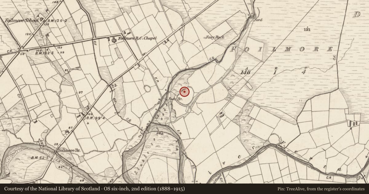 Ordnance Survey six-inch map, 2nd edition (1888–1915) covering the location of Hut site, Foilmore, County Kerry, with a pin at the register's coordinates
