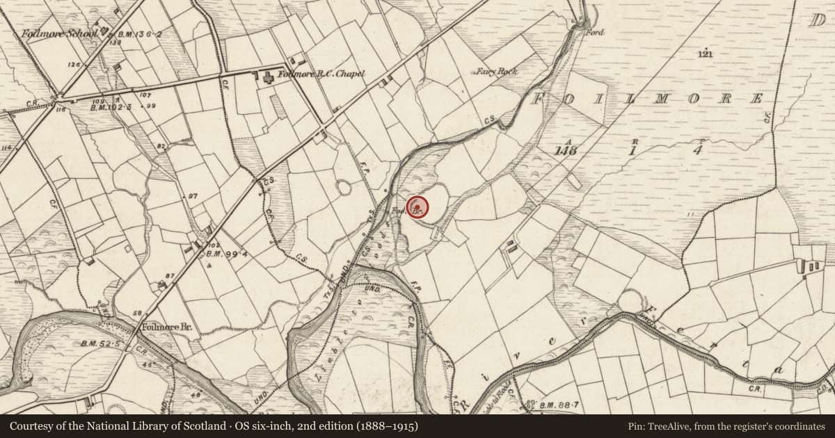 Ordnance Survey six-inch map, 2nd edition (1888–1915) covering the location of Hut site, Foilmore, County Kerry, with a pin at the register's coordinates