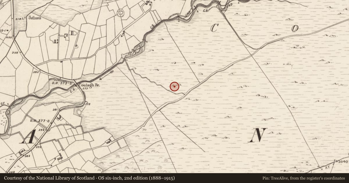 Ordnance Survey six-inch map, 2nd edition (1888–1915) covering the location of Hut site, Coulagh, County Kerry, with a pin at the register's coordinates