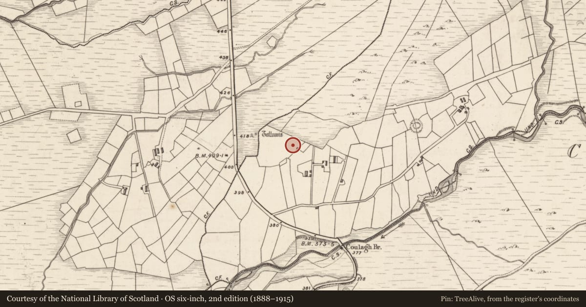 Ordnance Survey six-inch map, 2nd edition (1888–1915) covering the location of Rock art, Caherlehillan, County Kerry, with a pin at the register's coordinates