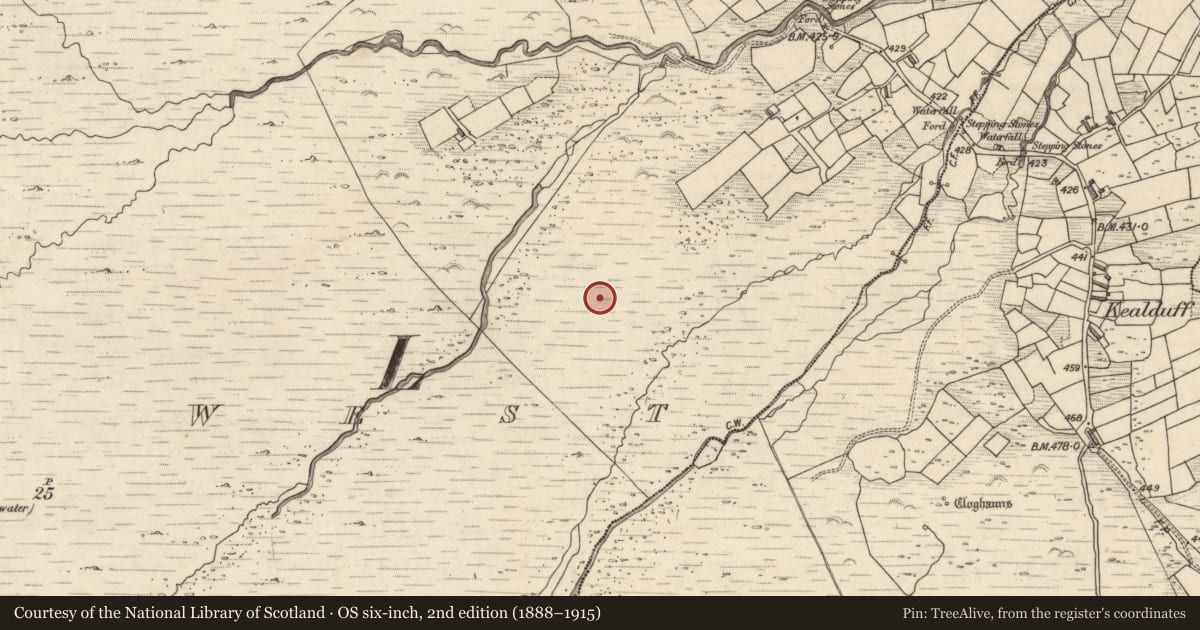Ordnance Survey six-inch map, 2nd edition (1888–1915) covering the location of Field boundary, Letter West, County Kerry, with a pin at the register's coordinates