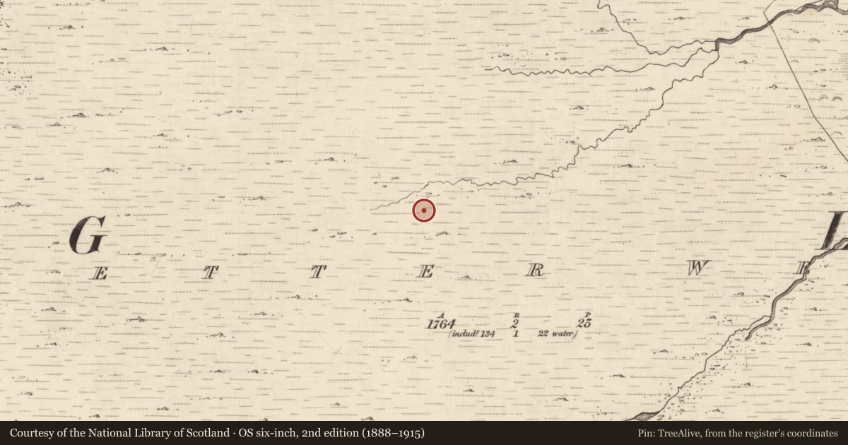 Ordnance Survey six-inch map, 2nd edition (1888–1915) covering the location of Hut site, Letter West, County Kerry, with a pin at the register's coordinates