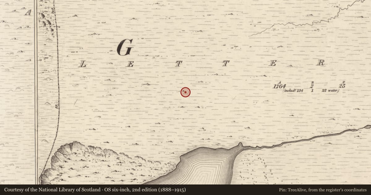 Ordnance Survey six-inch map, 2nd edition (1888–1915) covering the location of Hut site, Letter West, County Kerry, with a pin at the register's coordinates