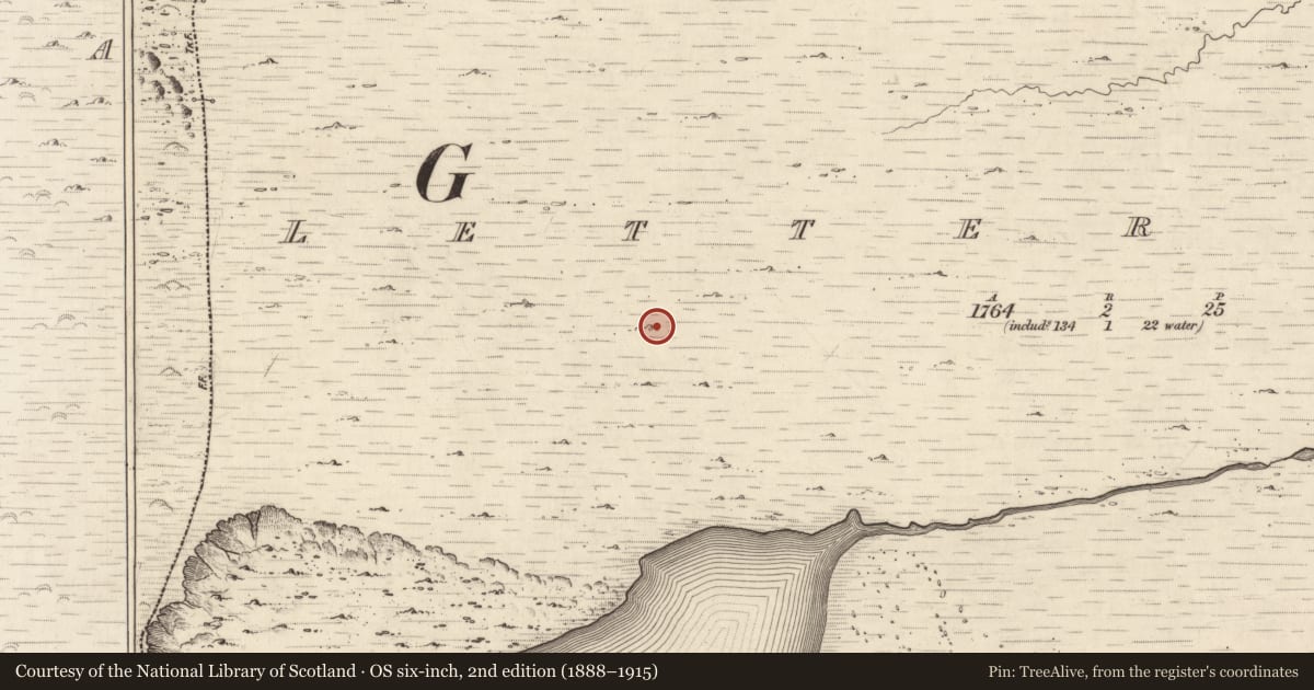 Ordnance Survey six-inch map, 2nd edition (1888–1915) covering the location of Hut site, Letter West, County Kerry, with a pin at the register's coordinates