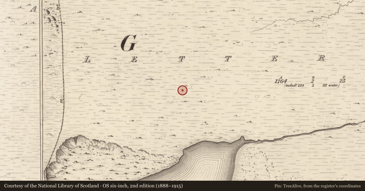 Ordnance Survey six-inch map, 2nd edition (1888–1915) covering the location of Hut site, Letter West, County Kerry, with a pin at the register's coordinates