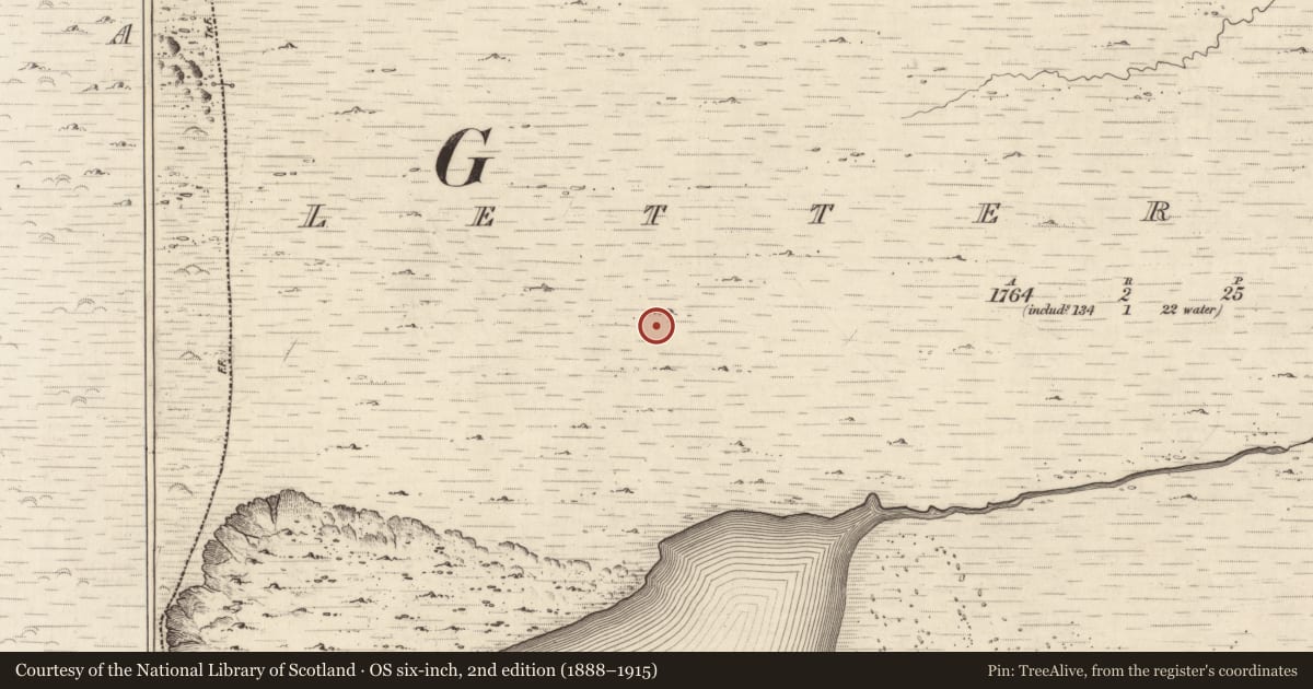 Ordnance Survey six-inch map, 2nd edition (1888–1915) covering the location of Hut site, Letter West, County Kerry, with a pin at the register's coordinates