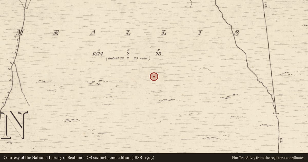 Ordnance Survey six-inch map, 2nd edition (1888–1915) covering the location of Hut site, Meallis, County Kerry, with a pin at the register's coordinates